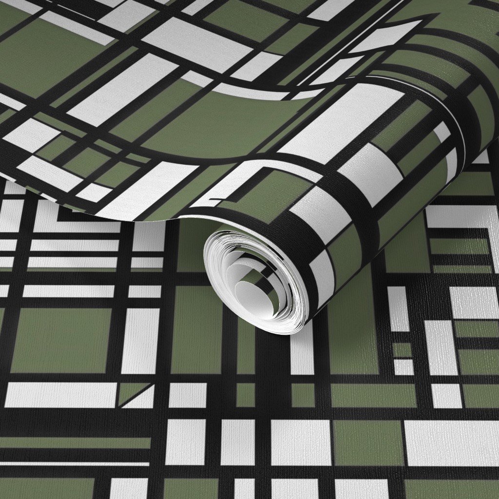 Sage Green Modernist City Blocks Geometric Pattern Wallpaper structured layout wallpaper