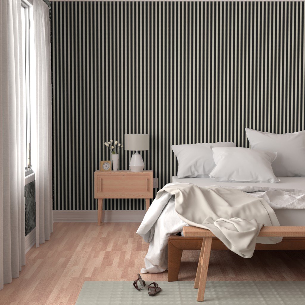 Serrated Squid Ink Black Classic Stripe on Cream Wallpaper black and cream wallpaper