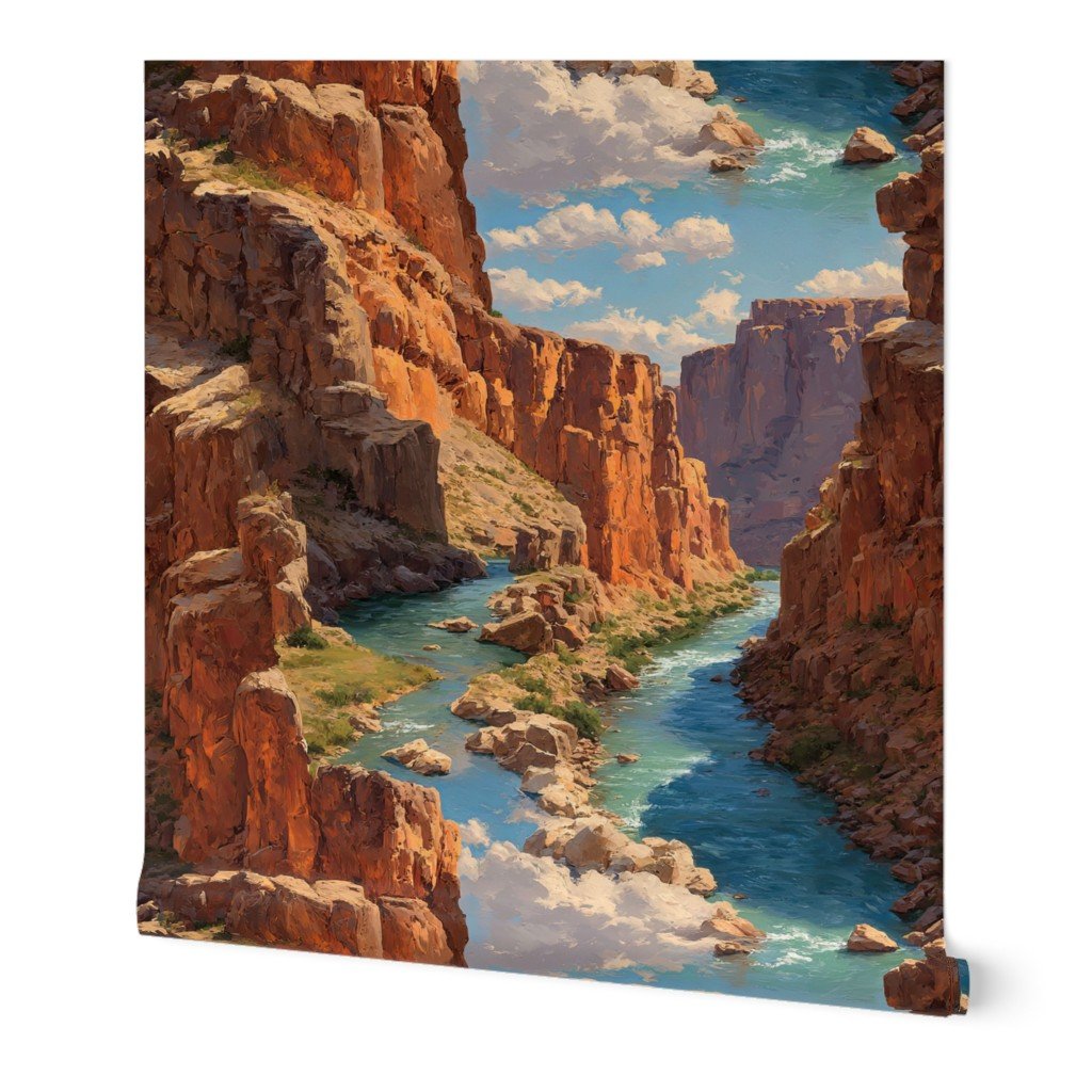 Summer Sun Over the Grand Canyon Watercolor Landscape Wallpaper cliffs wallpaper