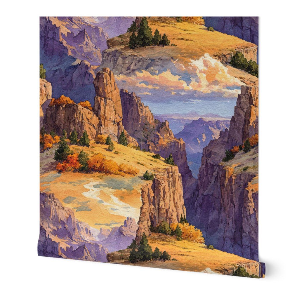 Autumn Glow Over the Grand Canyon Watercolor Landscape Wallpaper canyon wallpaper