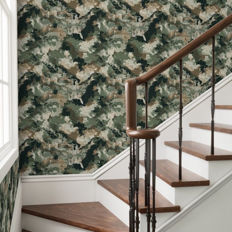 USA State Outline Camouflage Map Design in Earth Tone Green and Sand Wallpaper camouflage wallpaper