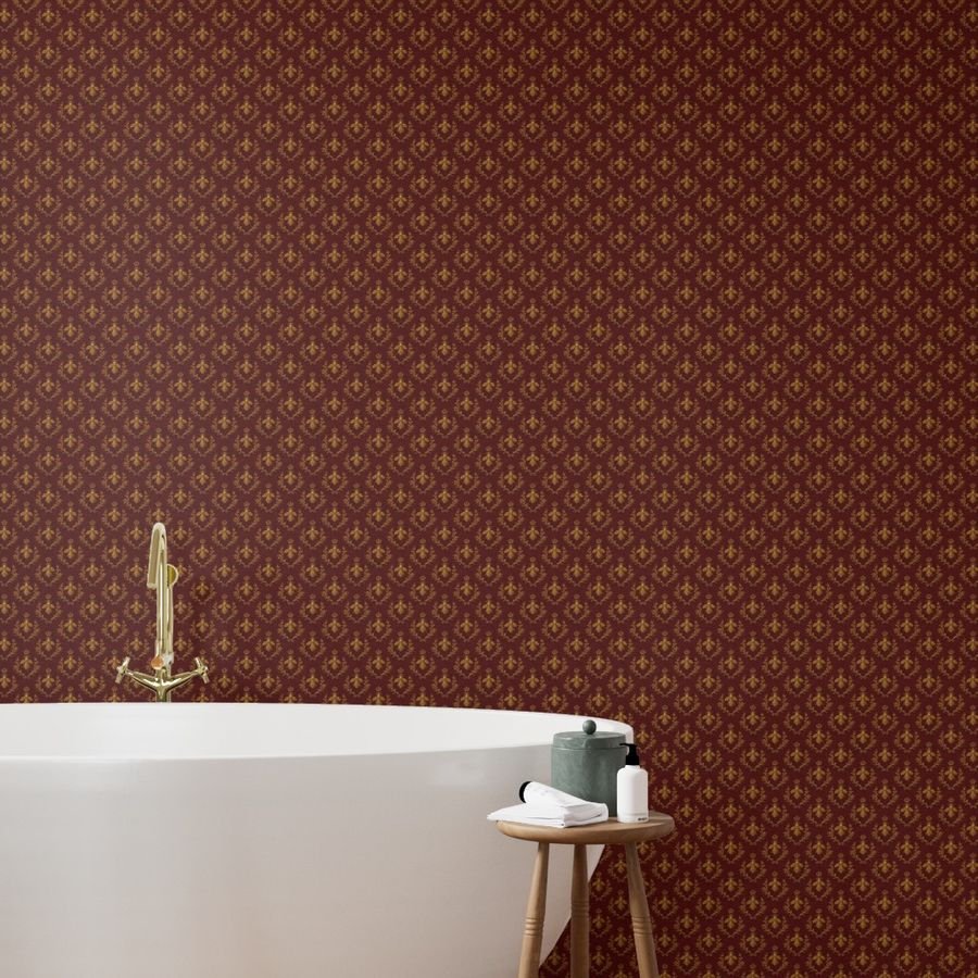 Small Napoleonic Royal Bee and Laurel Wreath Pattern on Crimson Red Wallpaper gold pattern wallpaper