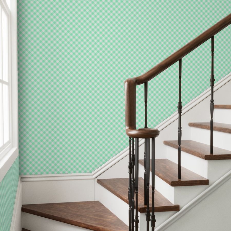 Mint Green Gingham Check Plaid Wallpaper farmhouse wallpaper
