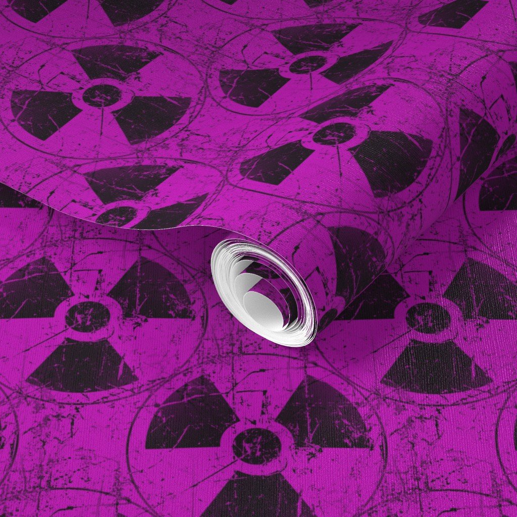 Hot Pink and Black Radiation Warning Grunge Pattern Wallpaper black wallpaper