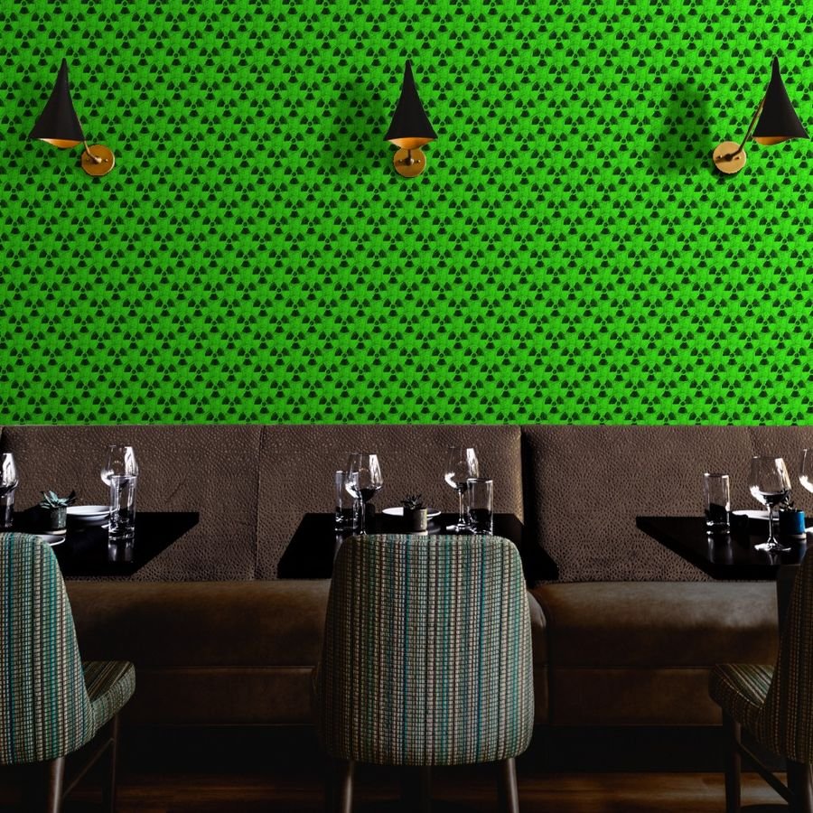 Neon Green and Black Radiation Warning Grunge Pattern Wallpaper black wallpaper