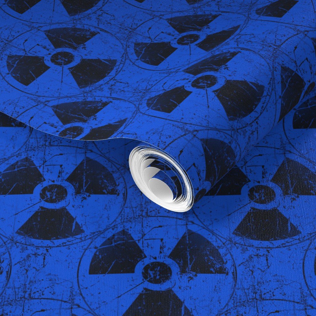 Electric Blue and Black Radiation Warning Grunge Pattern Wallpaper black wallpaper