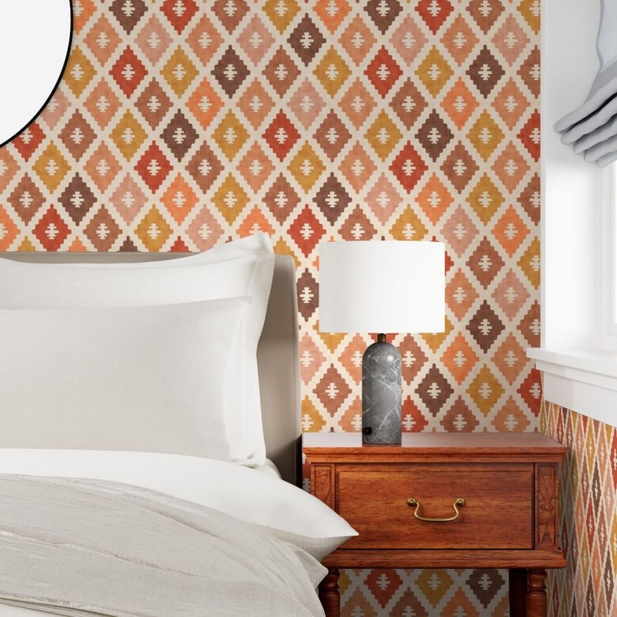 Large Sun Bleached Vintage Diamond Textile Interior Collection Home Decor Collection warm tone wallpaper