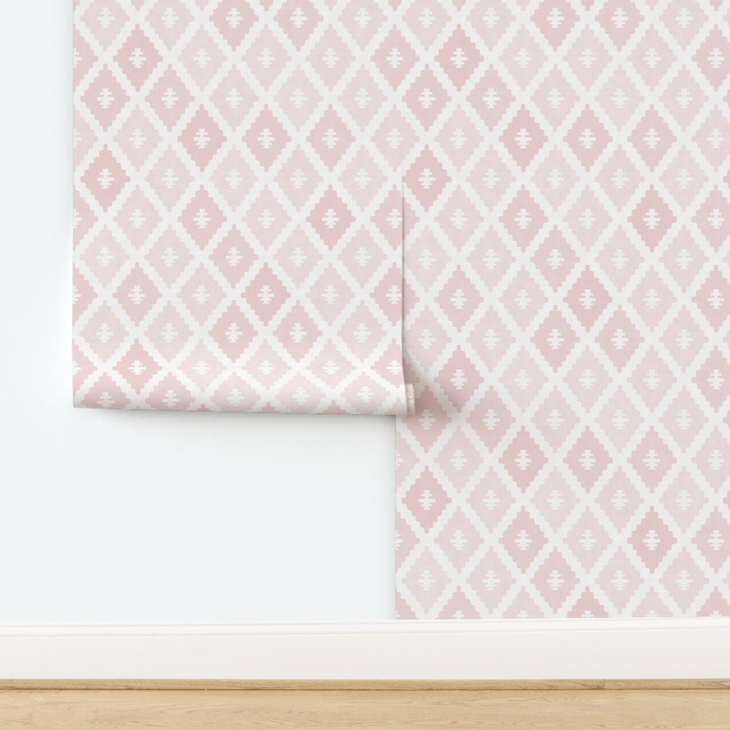 Large Sun Faded Mediterranean Diamond Pattern in Blush Shell Pink Design Collection Home Styling Collection earth tone wallpaper