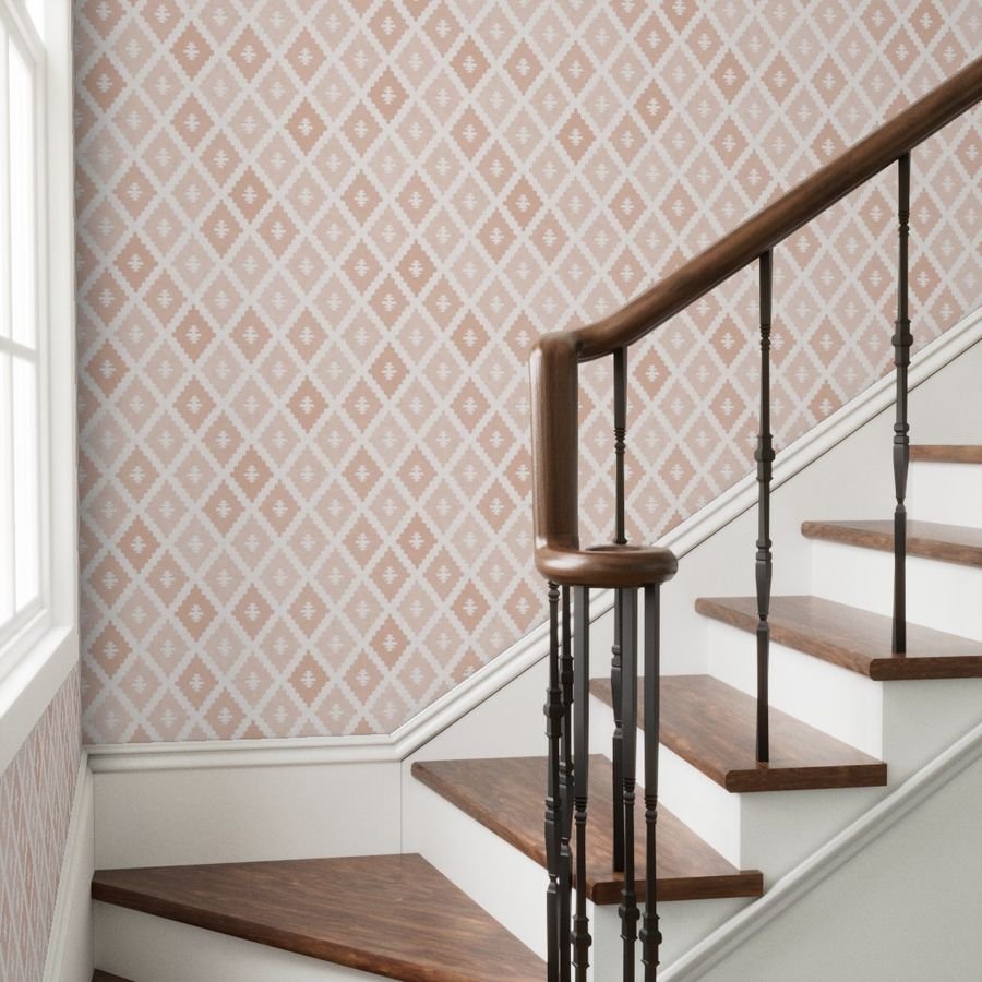 Large Sun Faded Mediterranean Diamond Pattern in Peach Sand Pink Decor Collection Interior Collection faded coral wallpaper