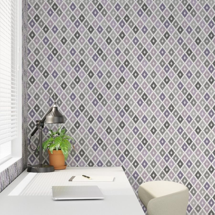 Small Sun Faded Mediterranean Diamond Pattern in Smoky Lavender Slate Decor Collection Home Styling Collection dusty lavender wallpaper