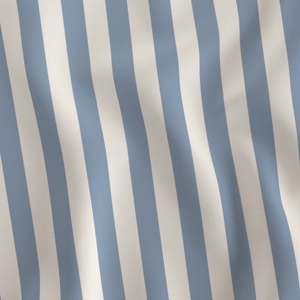 Classic Dusty Blue and Ivory One Inch Broad Stripe Pattern Fabric dusty blue stripe fabric