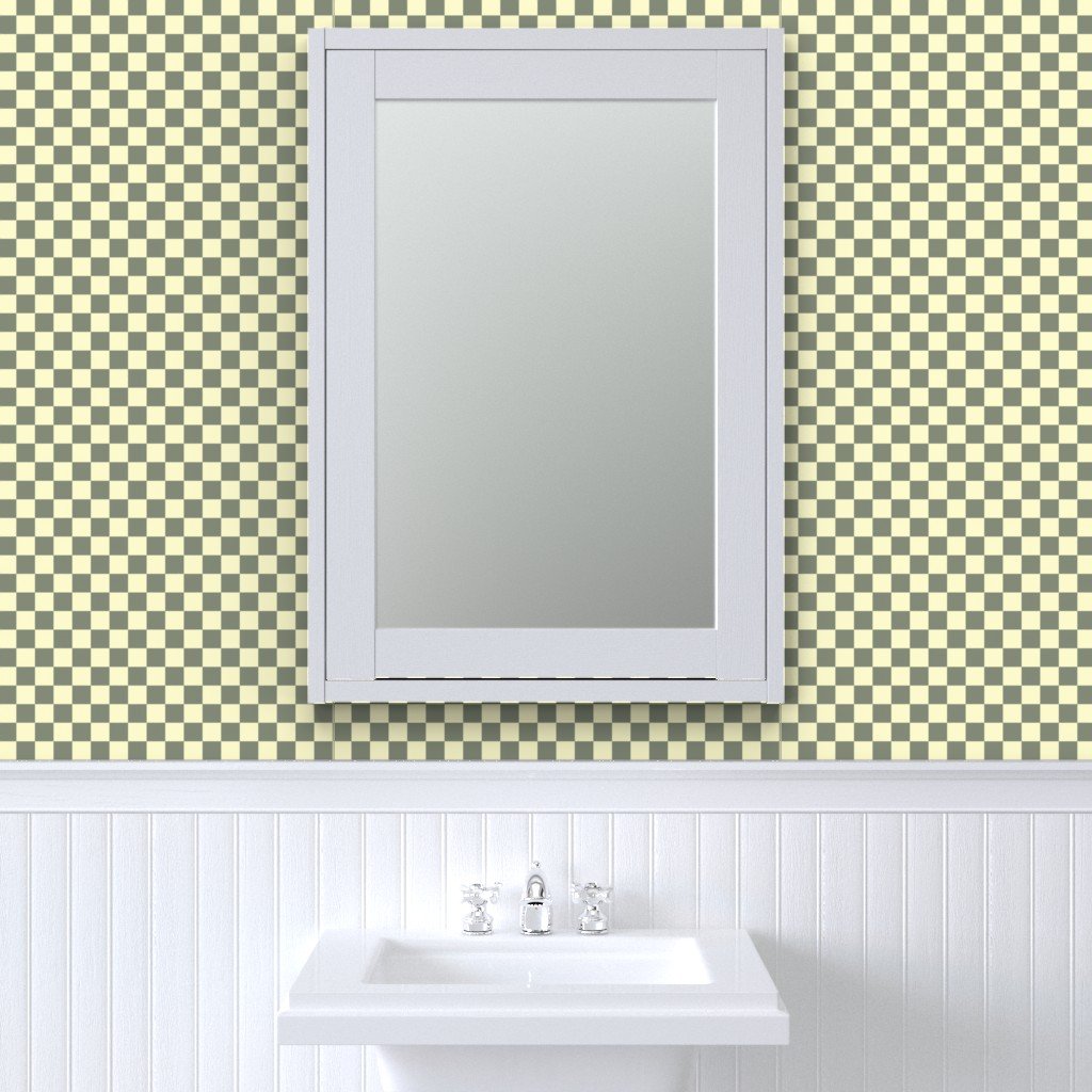 Classic Sage Green and Cream White 1 Inch Check Wallpaper cream white wallpaper