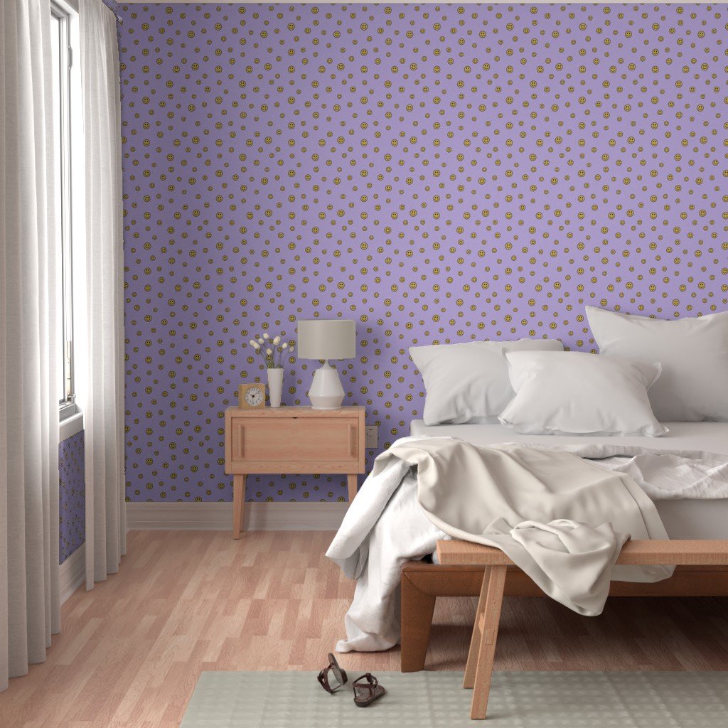 Retro Yellow Smiley Faces on Lavender Home Styling Collection Design Collection happy faces wallpaper