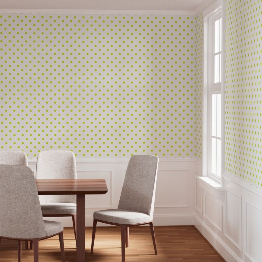 Lime Punch Polkadots on White Wallpaper lime green white dot wallpaper