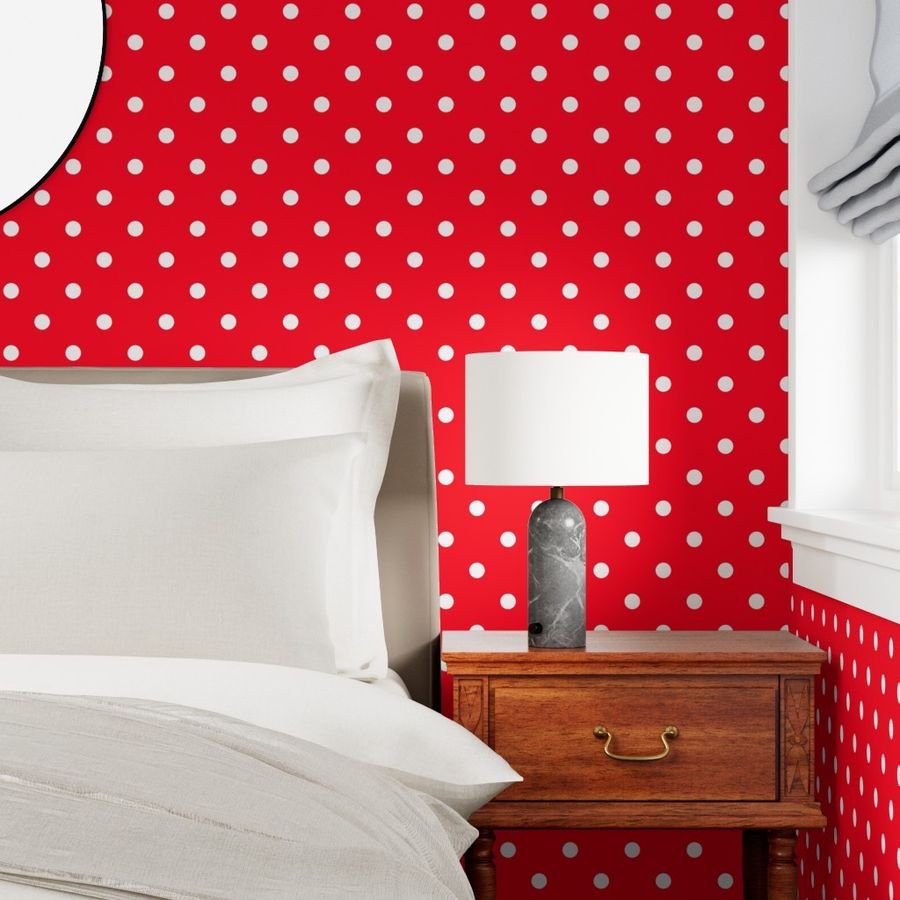 White Polkadots on Cherry Red Wallpaper white dots wallpaper