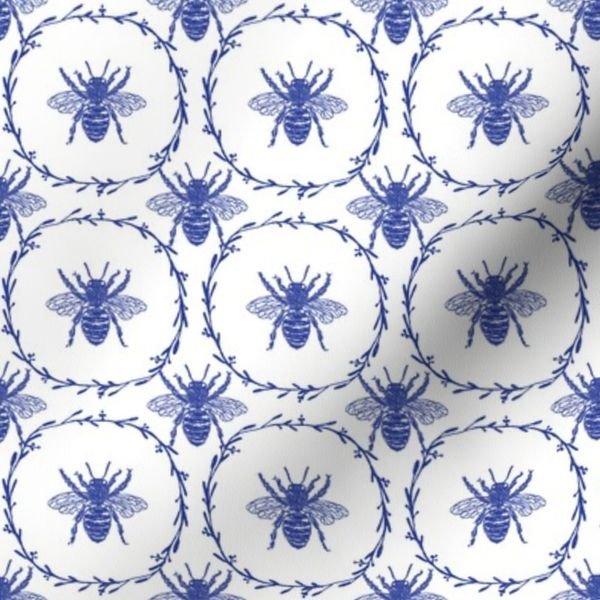 Royal Blue Honey Bees in Wreaths Home Decor Collection Home Decor Collection bees in wreaths fabric design
