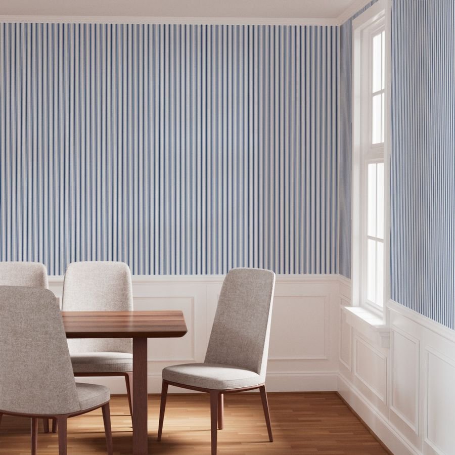 Mattress Ticking Wide Striped Pattern in Dark Blue and White Wallpaper striped pattern wallpaper
