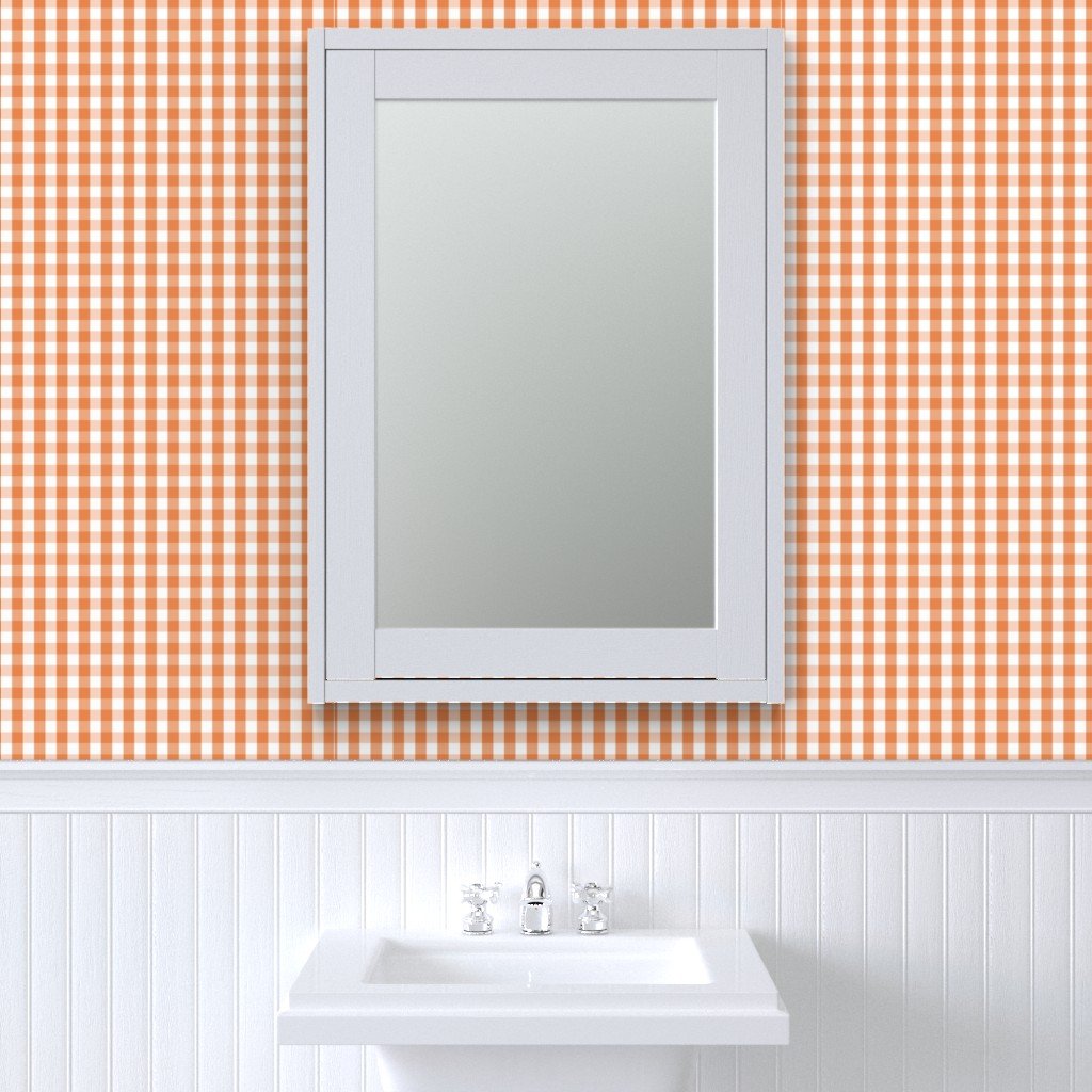 Nasturtium Orange Gingham Check Plaid Wallpaper orange check wallpaper