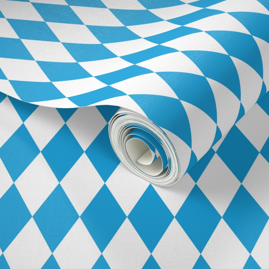 Oktoberfest Bavarian Blue and White Large Diagonal Diamond Pattern Design Collection Home Decor Collection design wallpaper