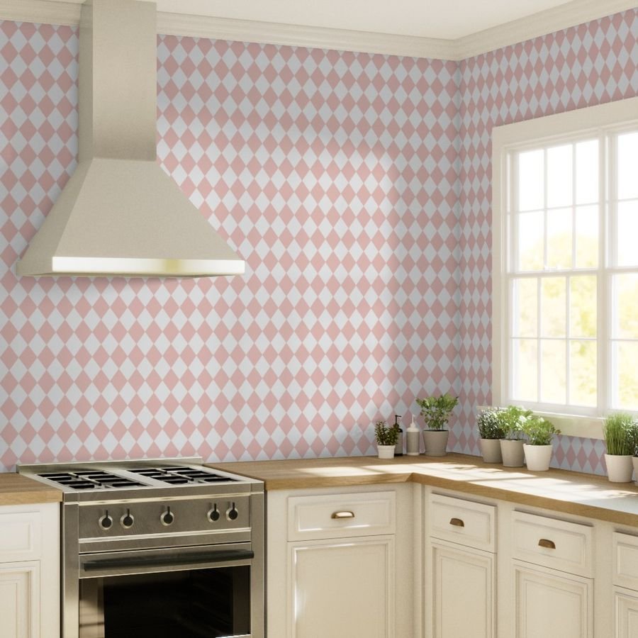 Pink Rosebud Small Modern Diamond Pattern Wallpaper small diamonds wallpaper