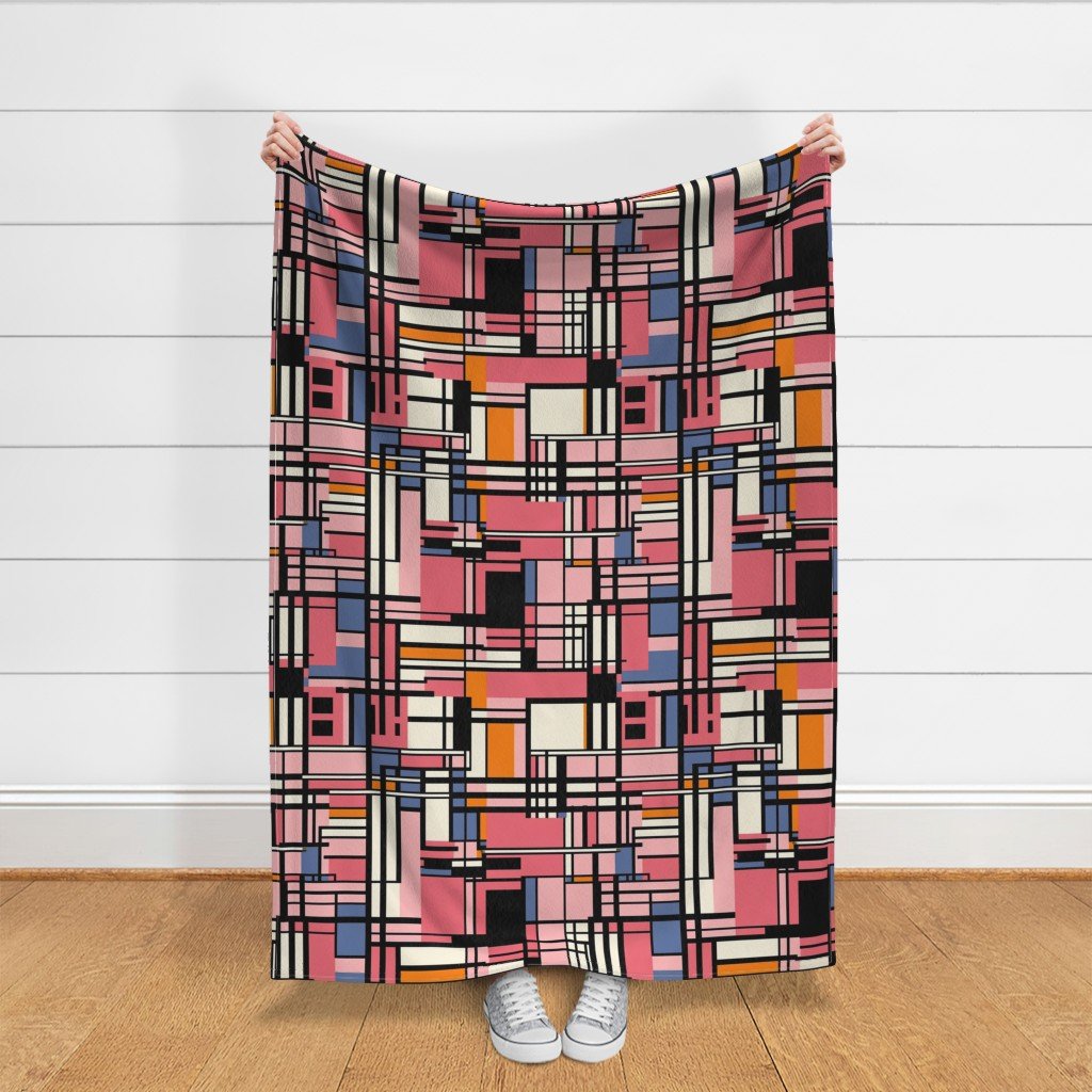 De Stijl Geometric Color Pattern in Pink Fabric abstract art fabric