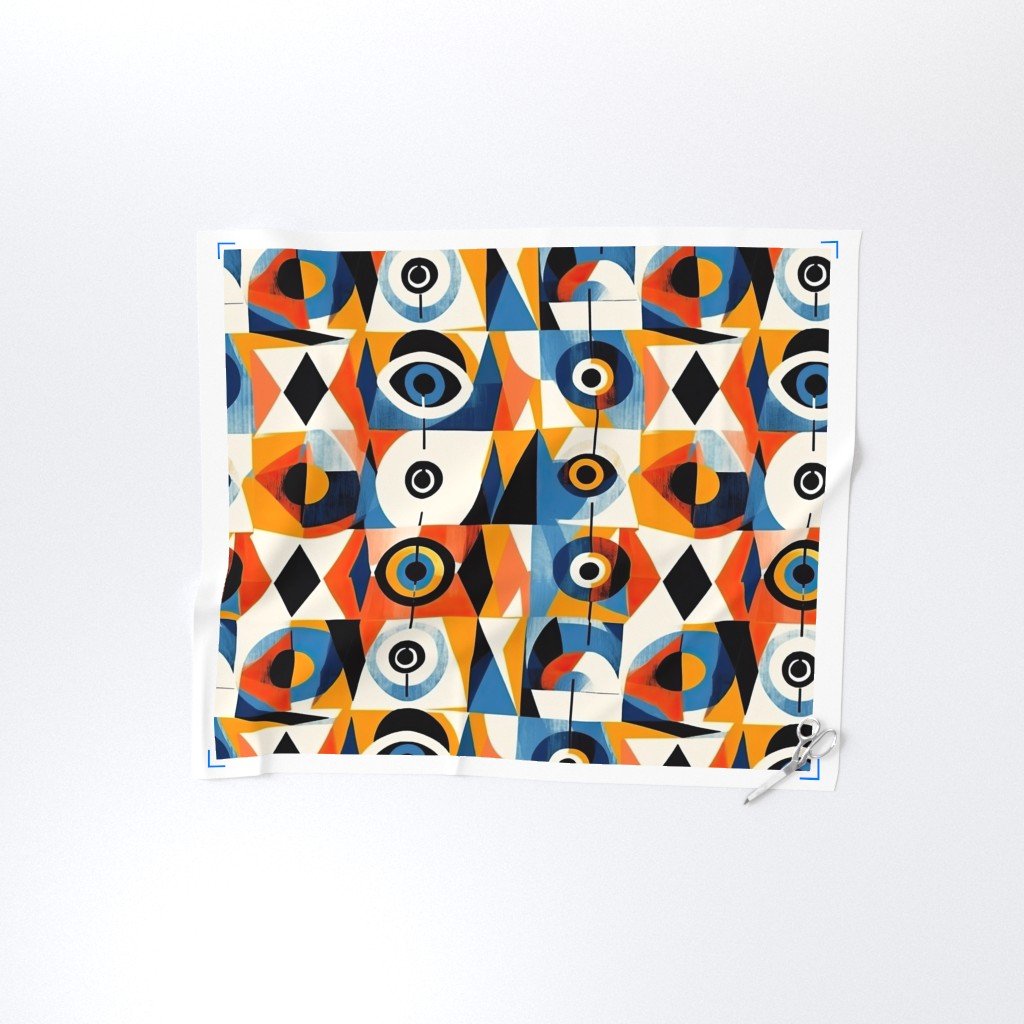 Evil Eye in Geometric Pattern of Bright Colors Fabric abstract art fabric