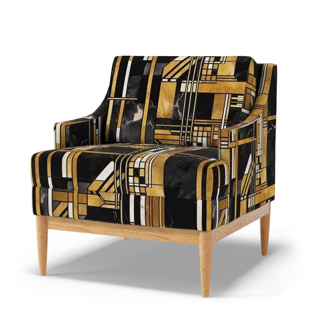 De Stijl Geometric Art Deco Pattern in Black and Gold Fabric abstract art fabric