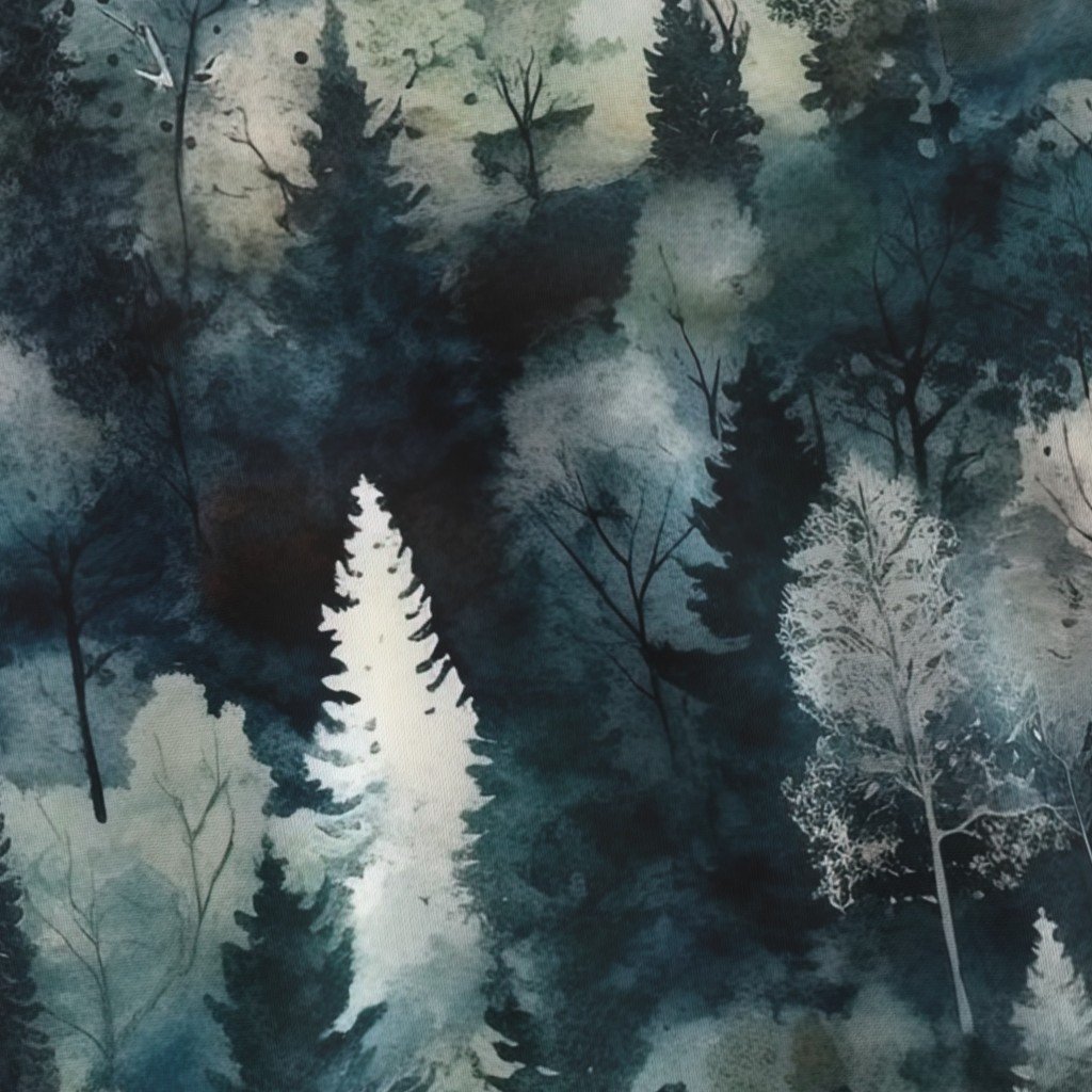 Endless Winter Tree Dreamscape Trees in Misty Forest Fabric endless forest fabric