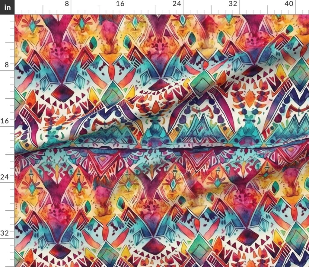 Bright Watercolor Aztec Geometric Pattern Fabric design
