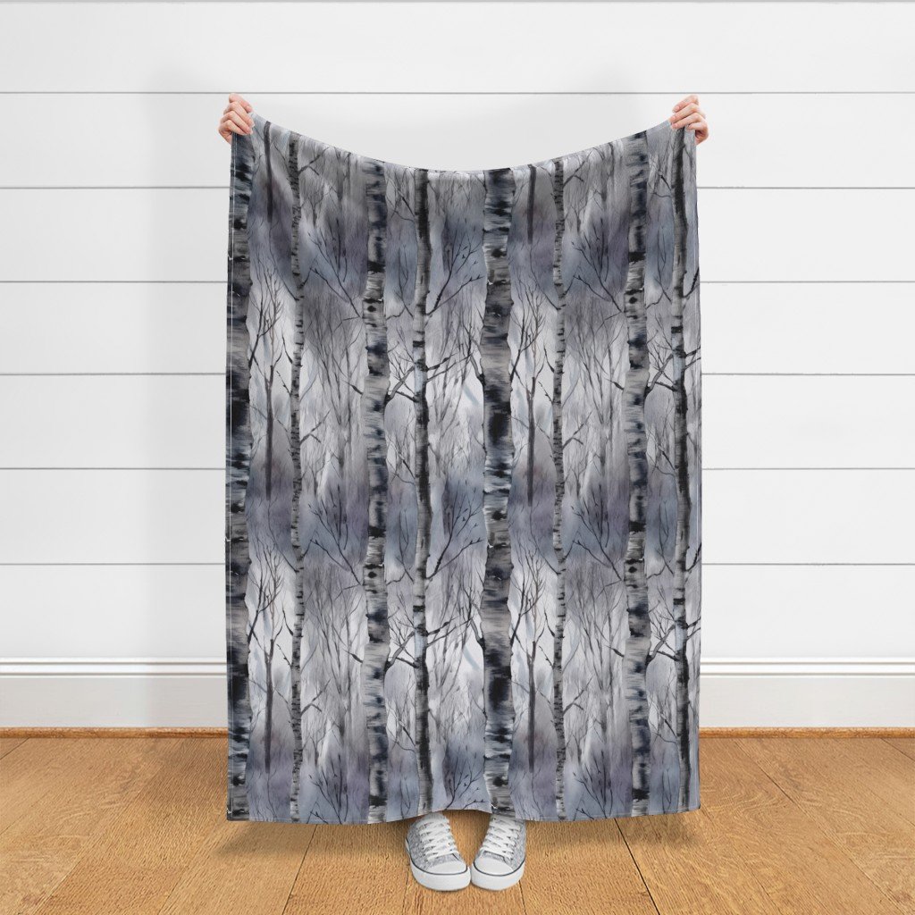 Endless Silver Birch Tree Dreamscape Trees in Misty Forest Fabric misty forest fabric