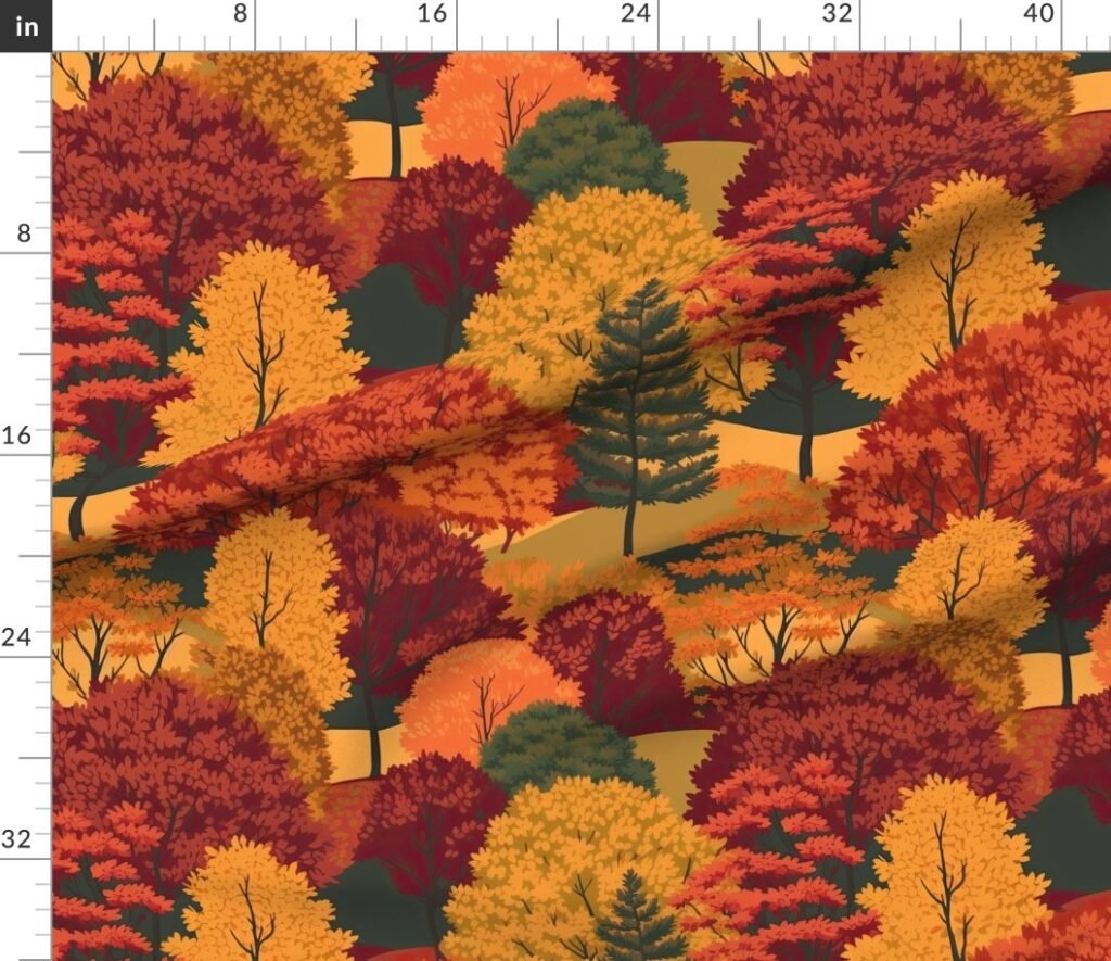New England Endless Forest Fall Trees Fabric design