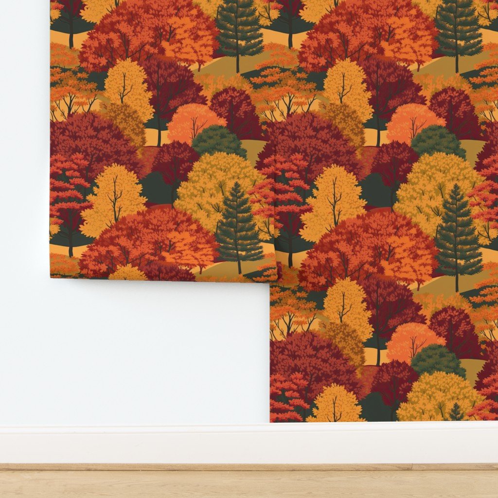 New England Endless Forest Fall Trees Wallpaper design