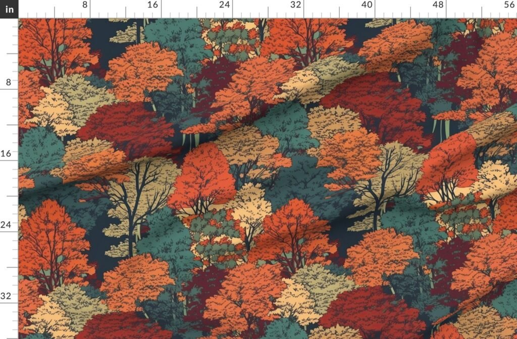New England Endless Forest Fall Trees Fabric design