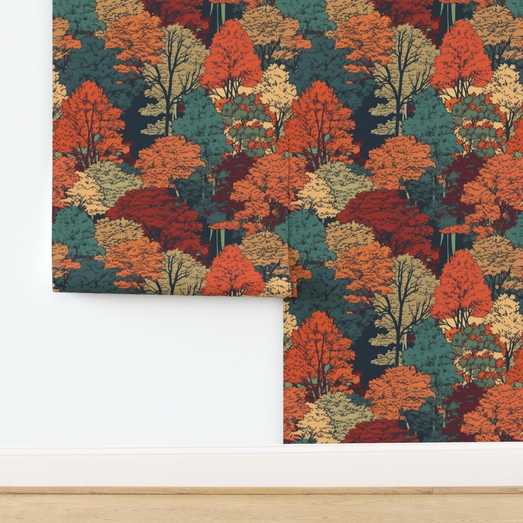 New England Endless Forest Fall Trees Wallpaper design