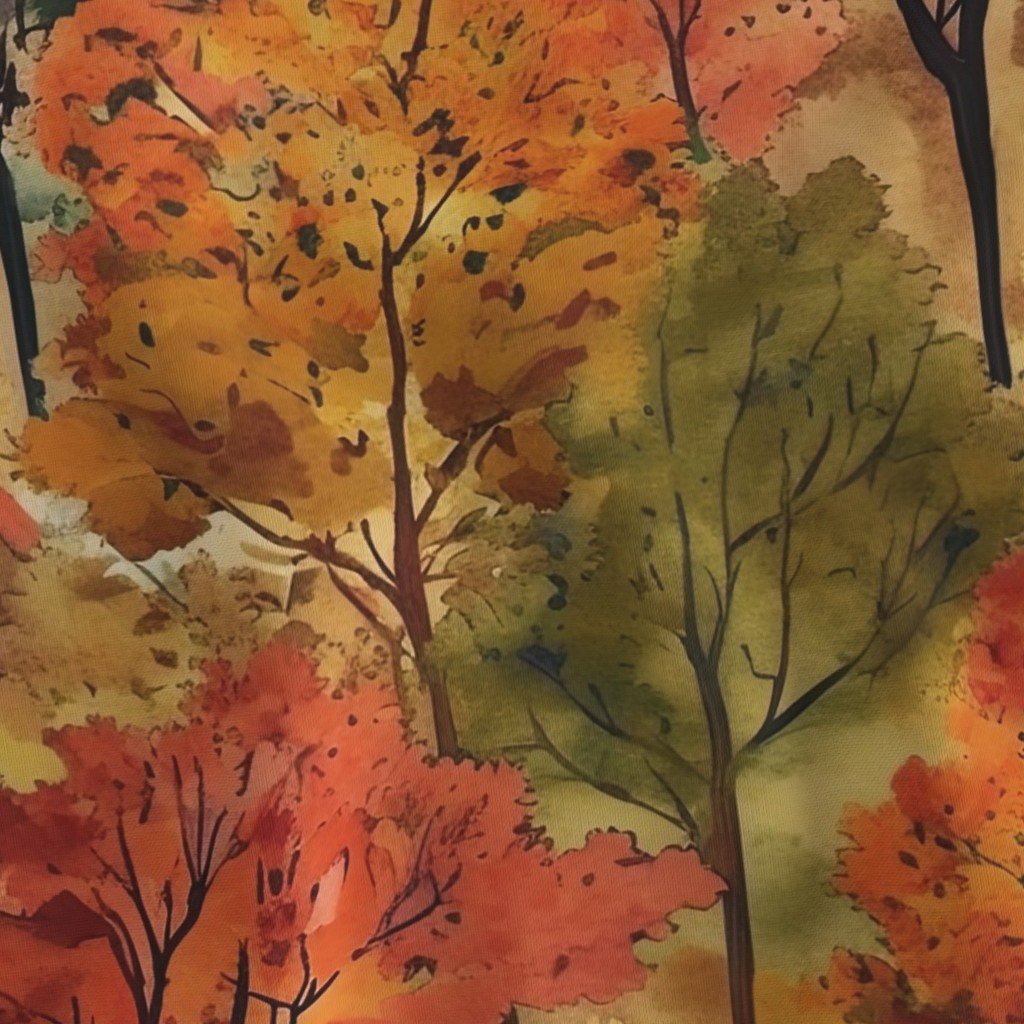 Watercolor of New England Endless Forest Fall Trees Fabric autumn garden fabric