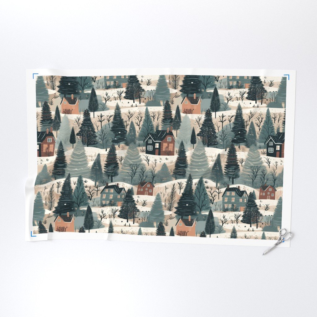 Montana Winter Cabins Montana with Evergreens Fabric montana forest fabric