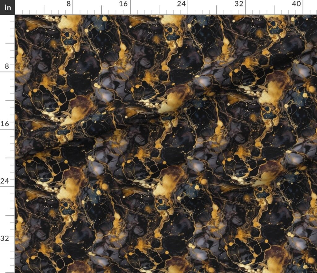 Small Black and Gold Alcohol Ink 2 Fabric design