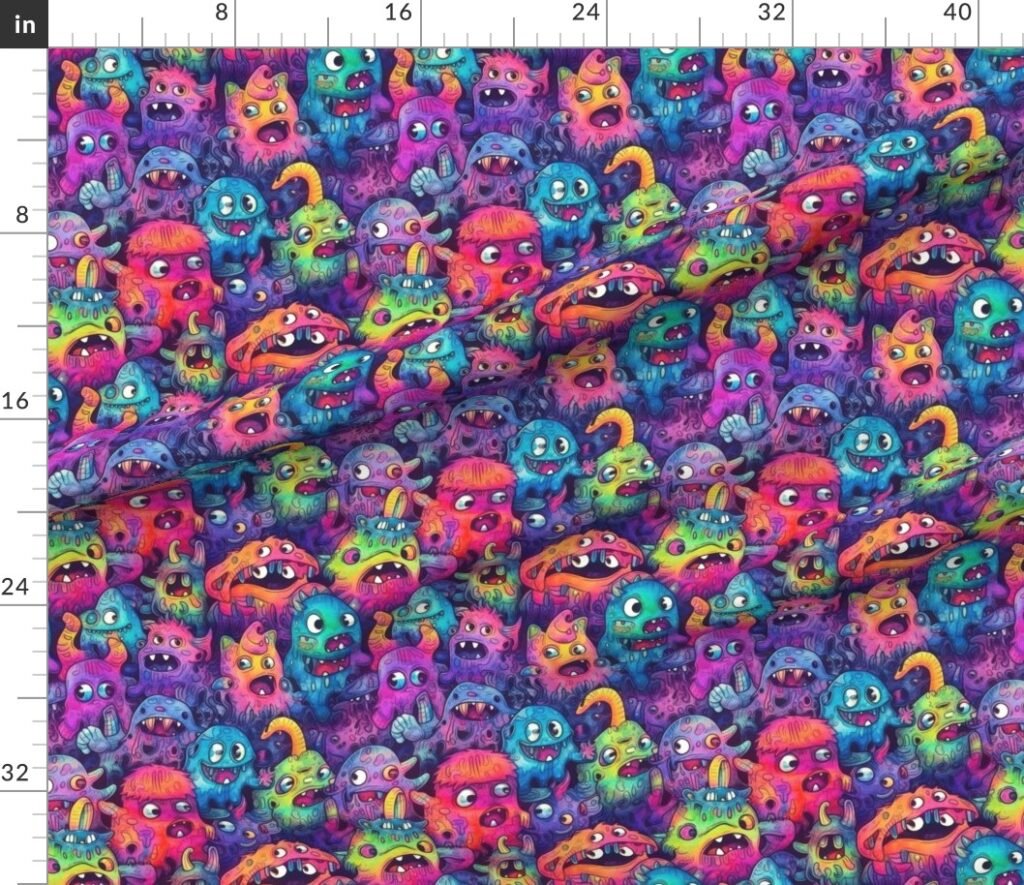 Cute Halloween Monster Watercolor Doodles in Bright Colors Fabric design