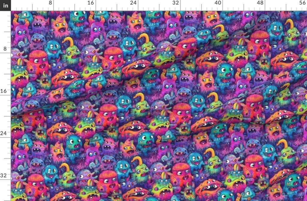 Cute Halloween Monster Watercolor Doodles in Bright Colors Fabric design