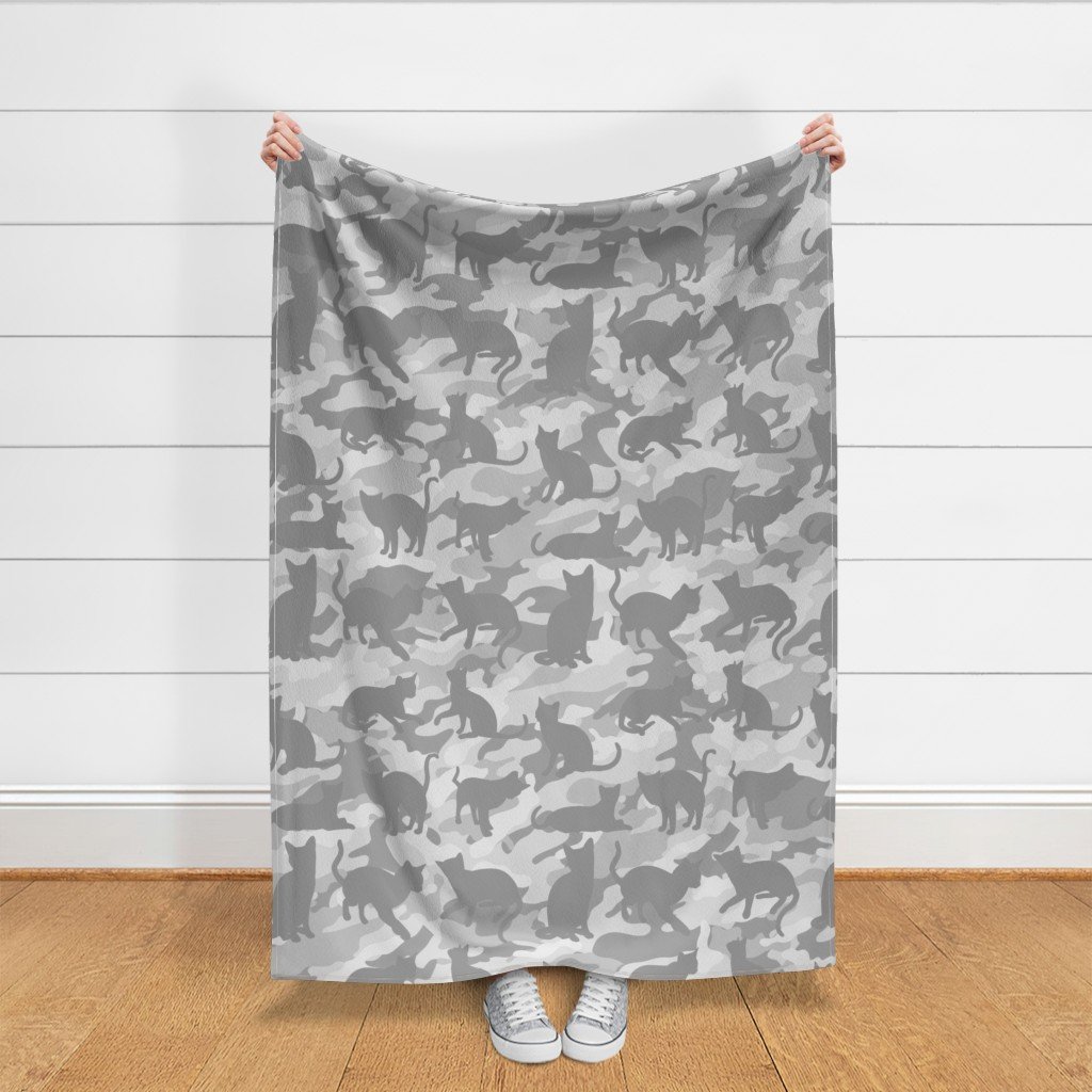 Camo Cats Camouflage in Snowcat White and Grey Fabric cat camo fabric