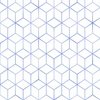 Blue and White Faux Metallic Silver Art Deco 3D Geometric Cubes