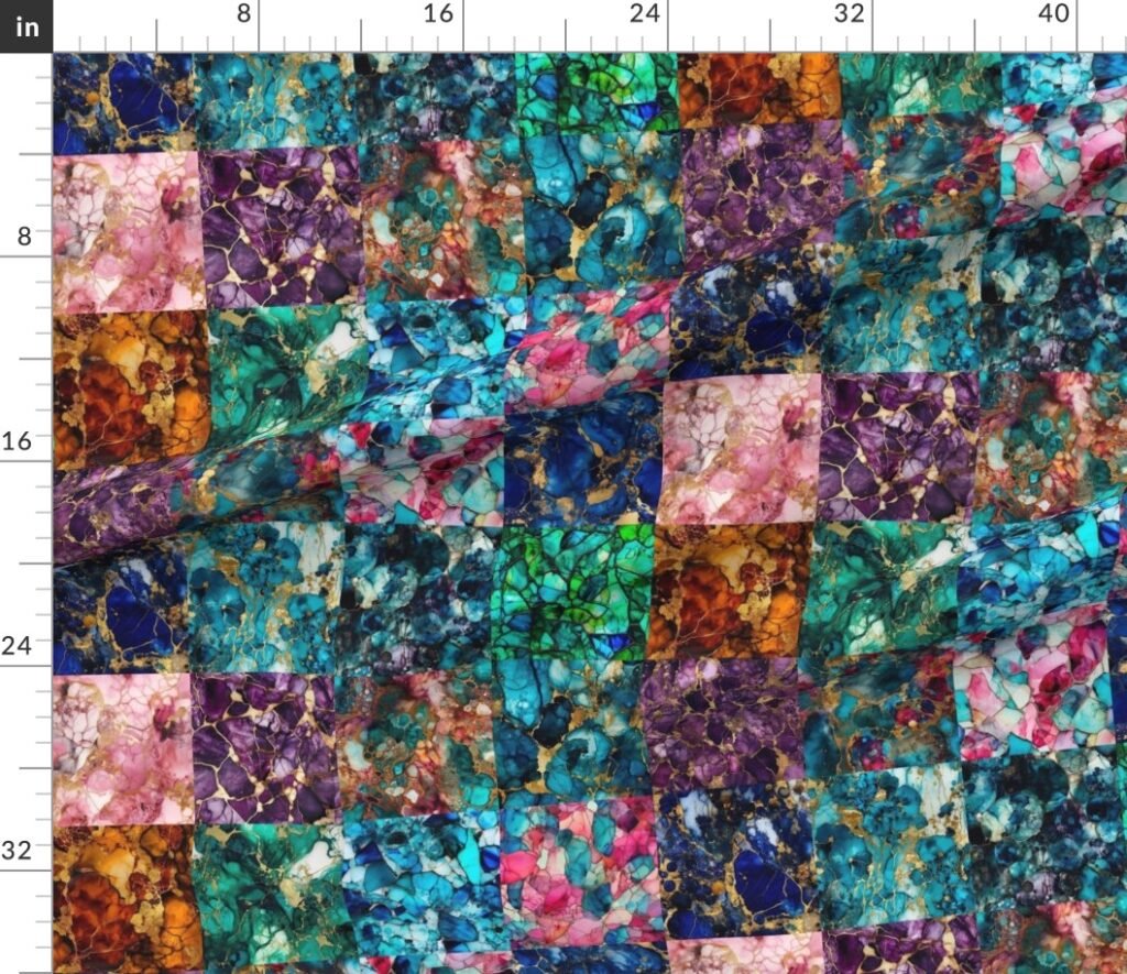 Vivid Birthday Gemstone Patchwork Quilt in 6 inch alcohol Inked Fabric design