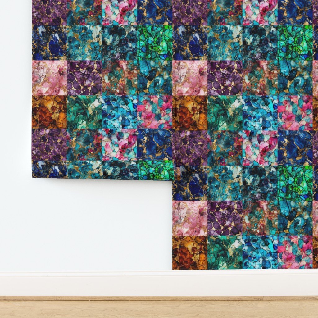 Vivid Birthday Gemstone Patchwork Quilt in 6 inch alcohol Inked Wallpaper design