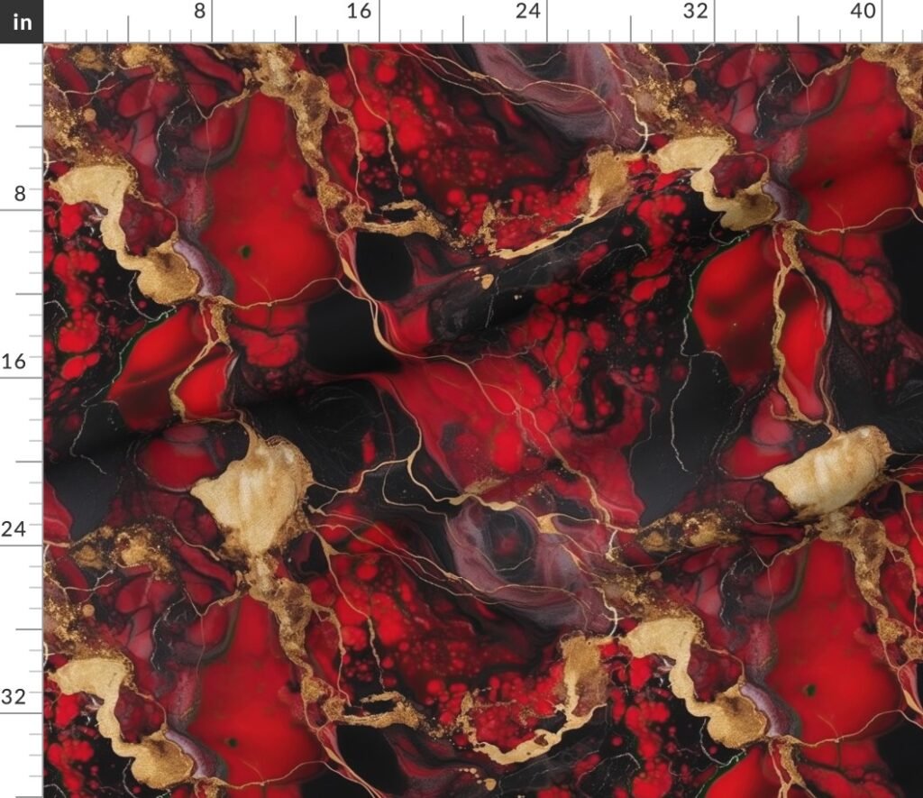 Red Black and Gold Alcohol Ink 1 Fabric design