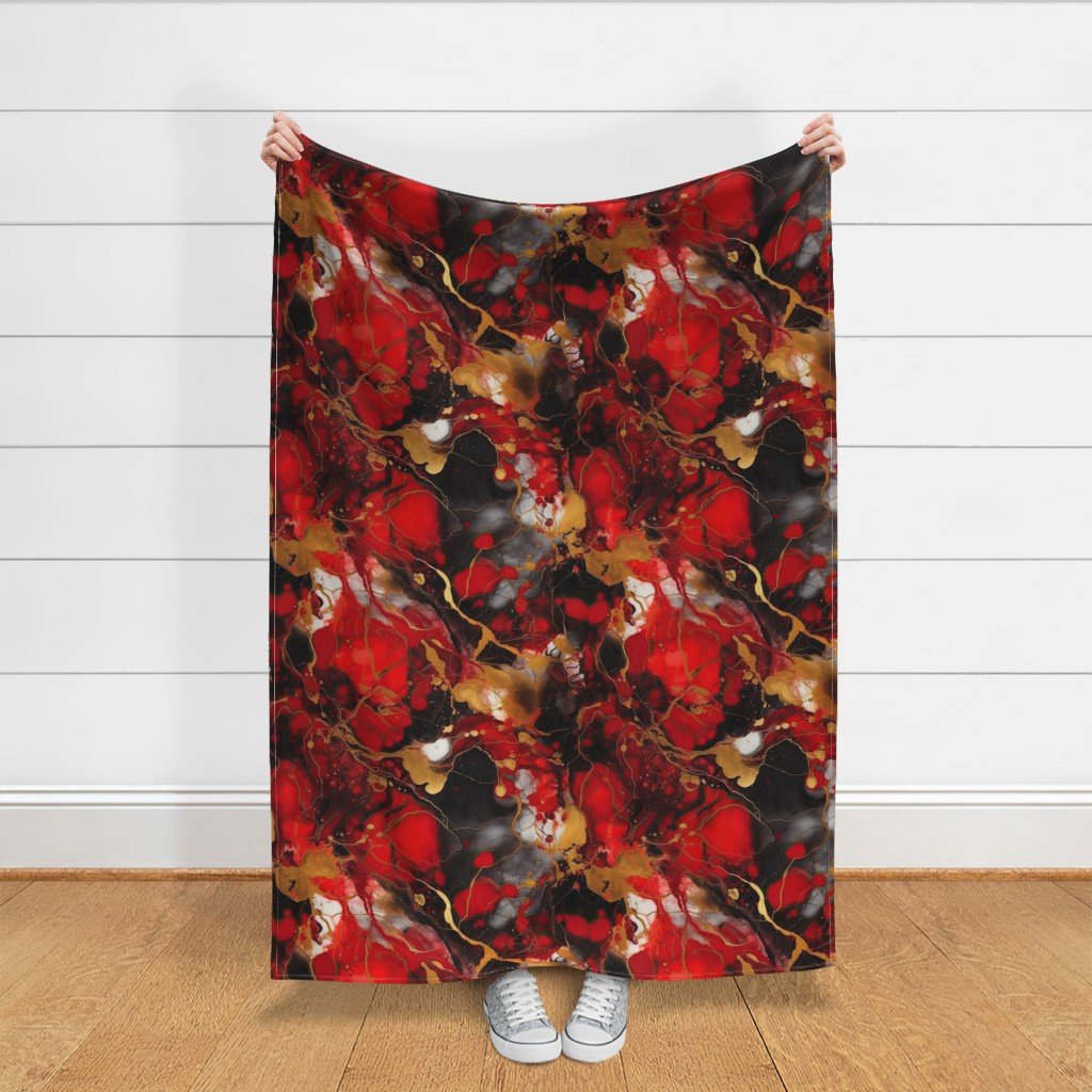 Red Black and Gold Alcohol Ink 2 Fabric alcohol ink fabric