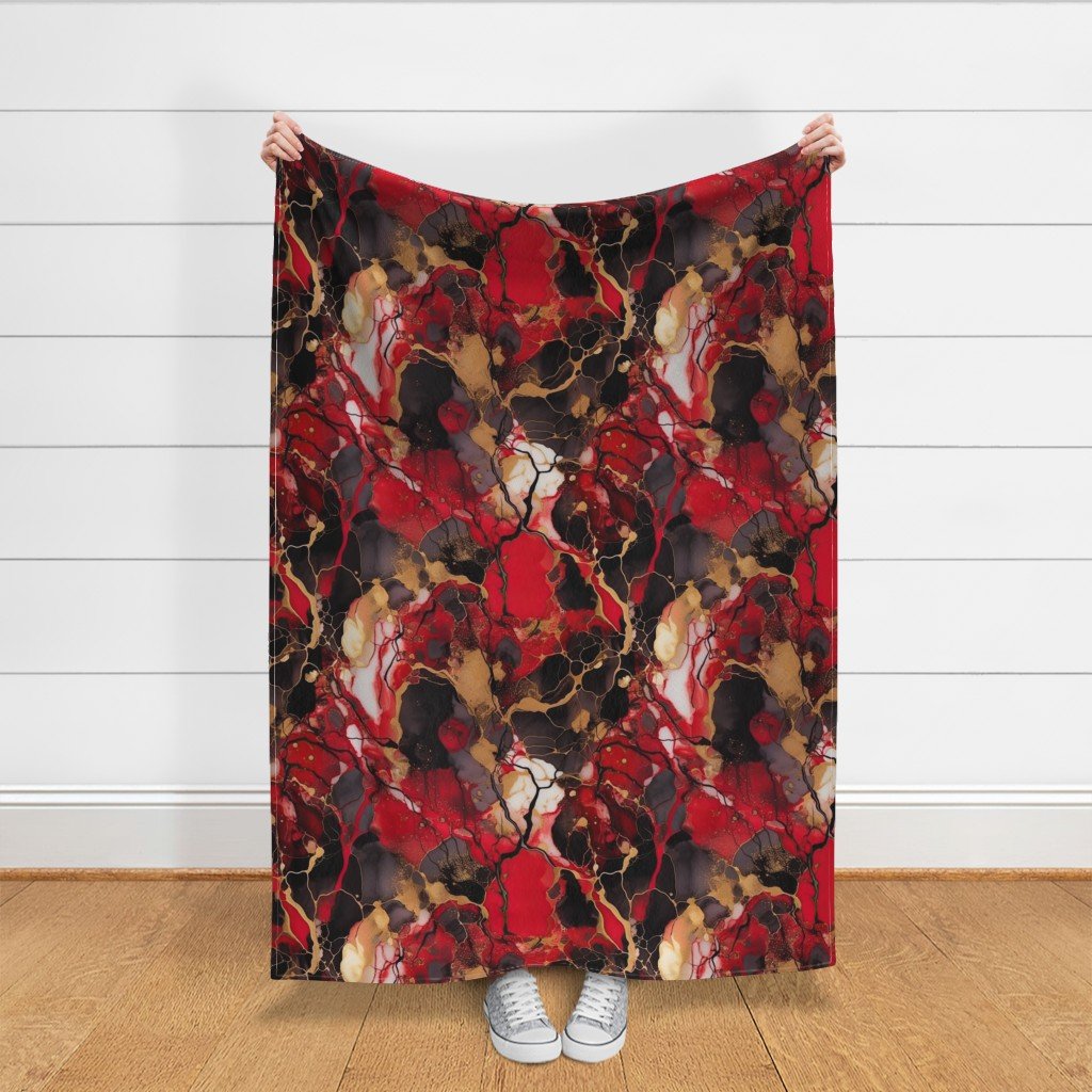Red Black and Gold Alcohol Ink 3 Fabric alcohol ink fabric