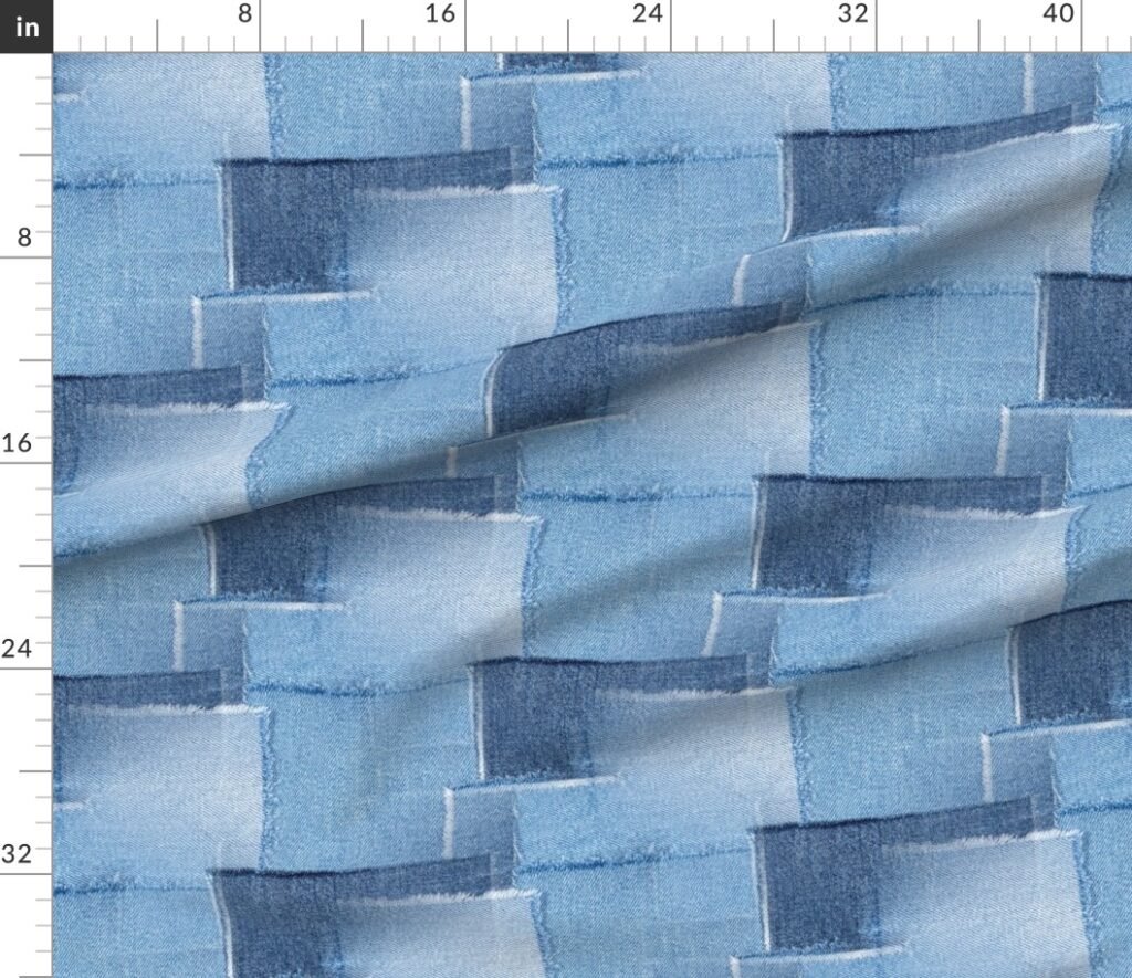 Abstract Patchwork Pattern of Frayed and Fringed Patches of Blue Fabric design