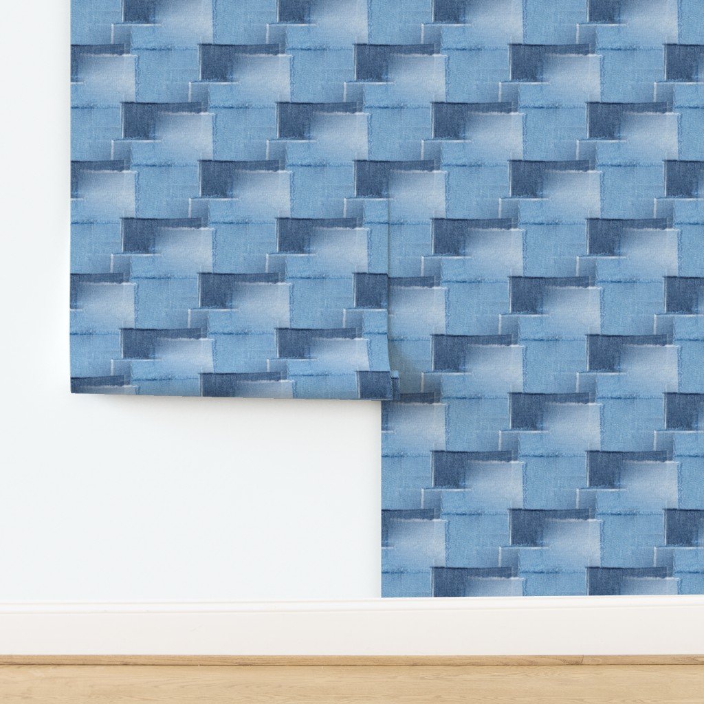 Abstract Patchwork Pattern of Frayed and Fringed Patches of Blue Wallpaper design