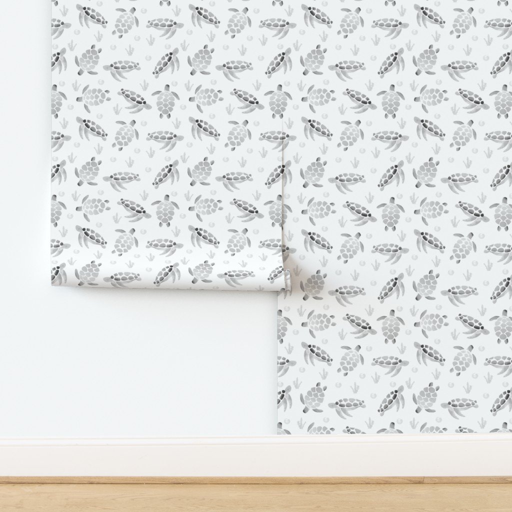 Grey Ombre Watercolor Sea Turtle Print Wallpaper design