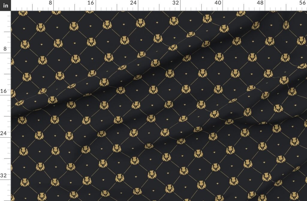 Lux Faux Gold Scotland's Royal Thistle in Cross-Hatch Diamonds on Fabric design